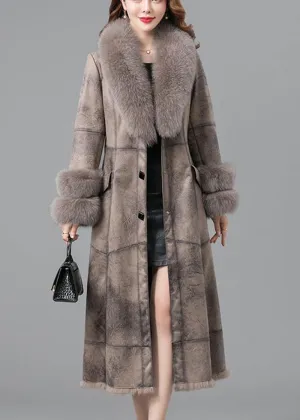 Beautiful Khaki Fur Collar Thick Faux Rabbit Leather And Fur Winter LY9420