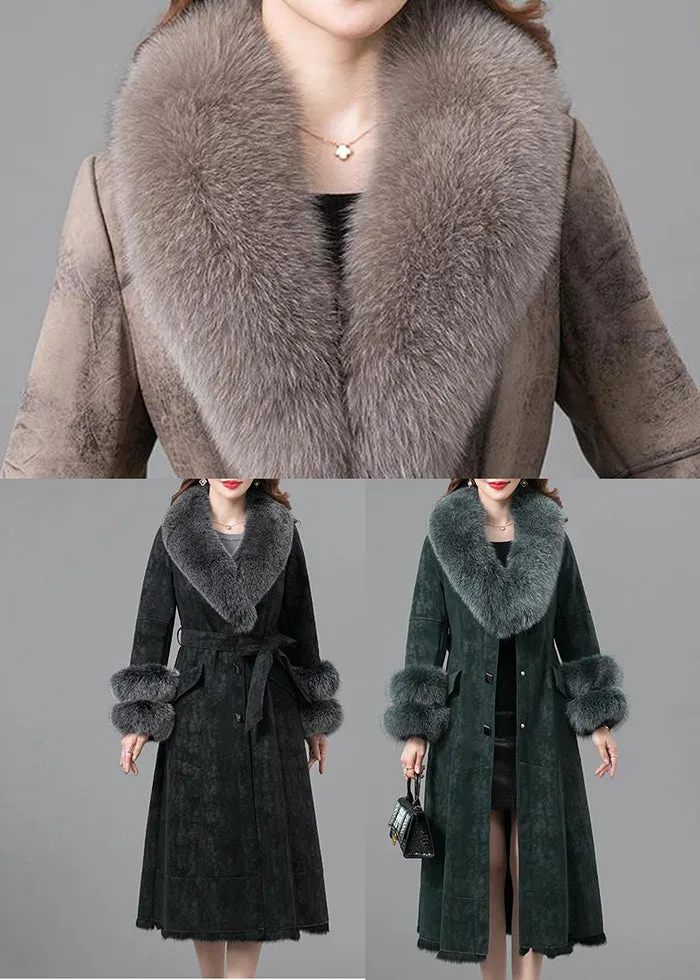 Beautiful Khaki Fur Collar Thick Faux Rabbit Leather And Fur Winter LY9420