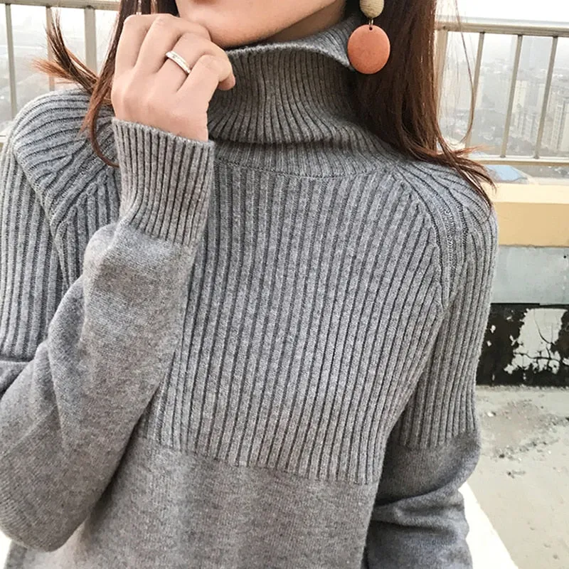 BELIARST 100% Pure wool Sweater, High Collar Loose Pullover