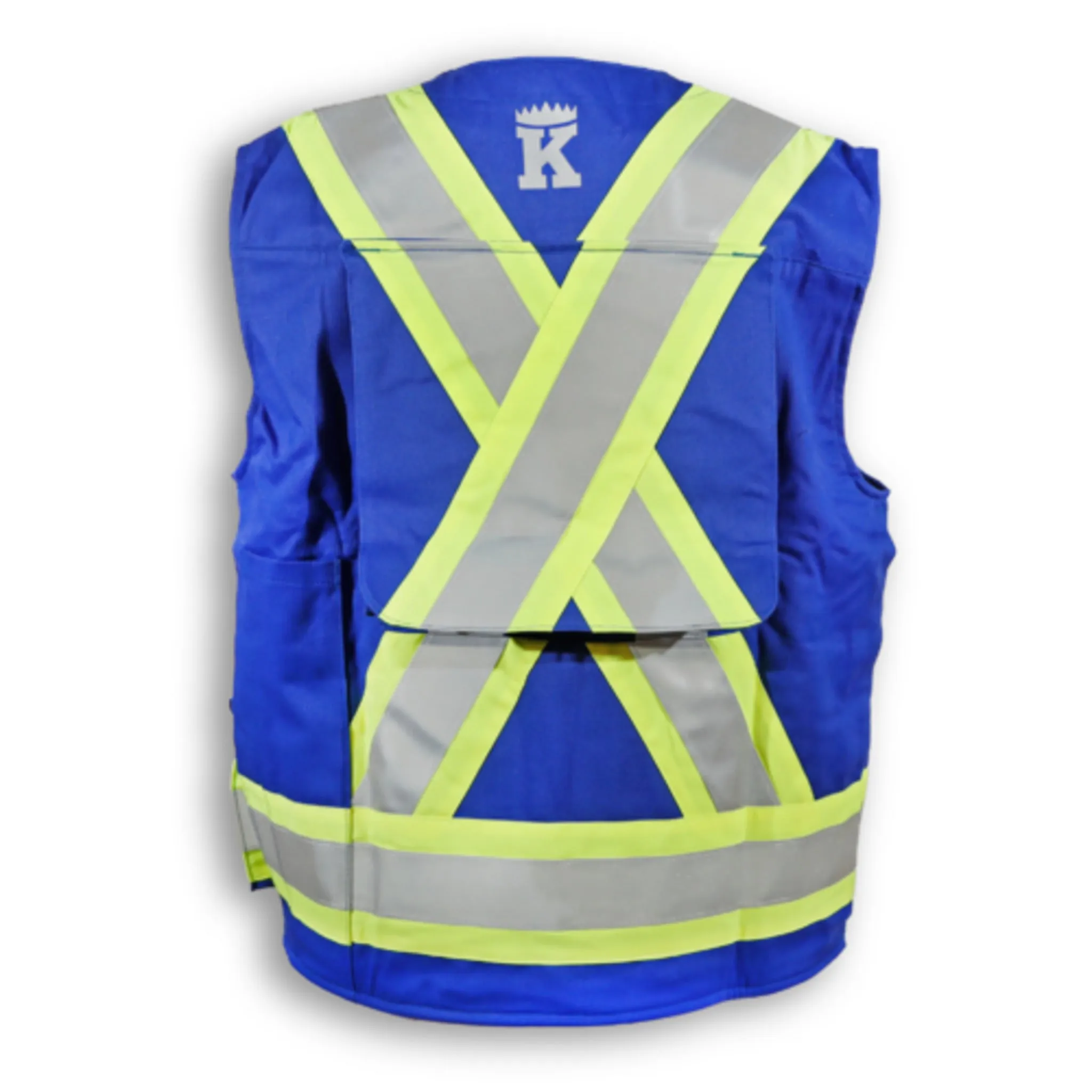 Big K Men's Flame Resistant Hi-Vis Indura Ultrasoft Surveyor CSA Safety Vest | HRC 2 | 3M Reflective Tape | 12 Pockets | High Visibility | Sizes S-5XL