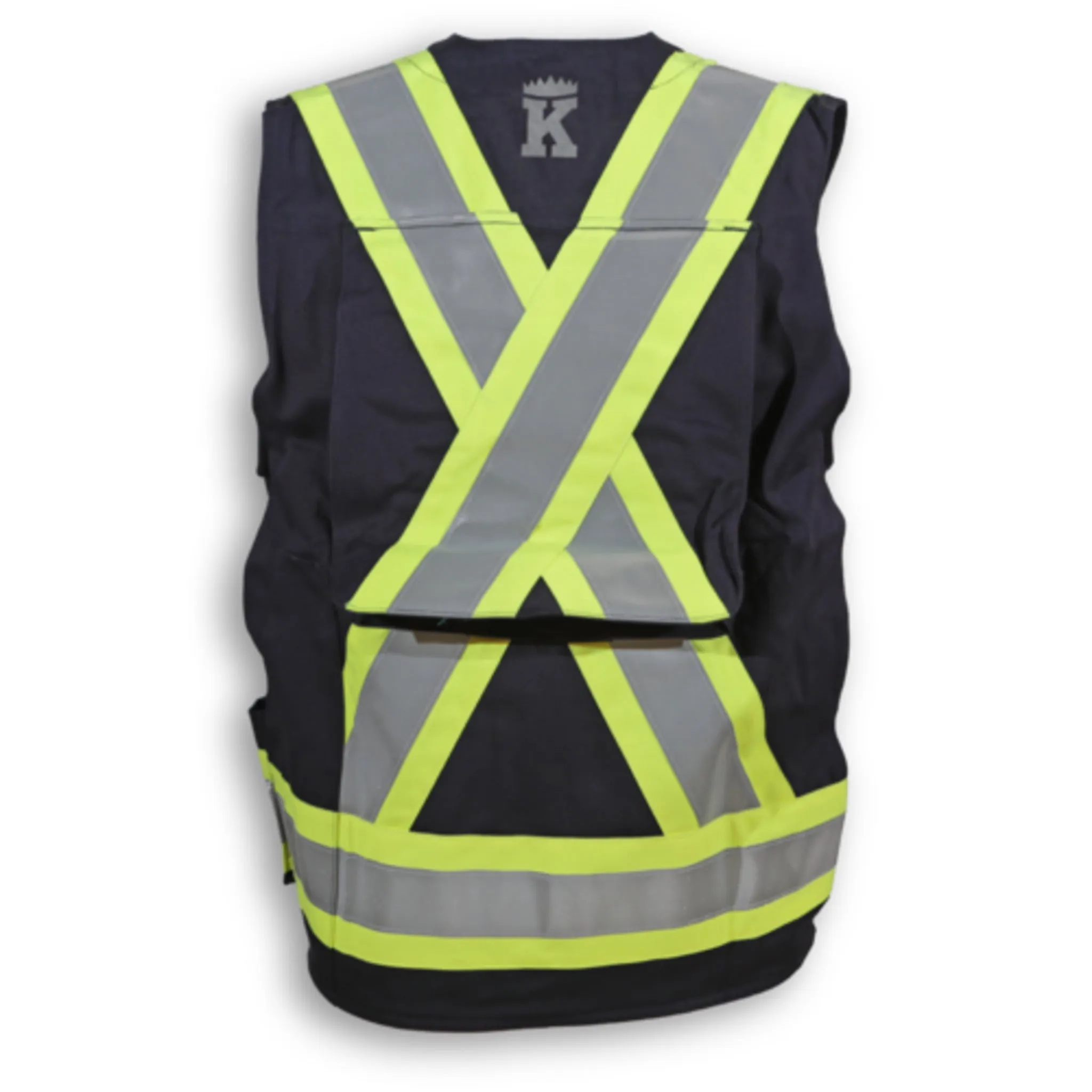 Big K Men's Flame Resistant Hi-Vis Indura Ultrasoft Surveyor CSA Safety Vest | HRC 2 | 3M Reflective Tape | 12 Pockets | High Visibility | Sizes S-5XL