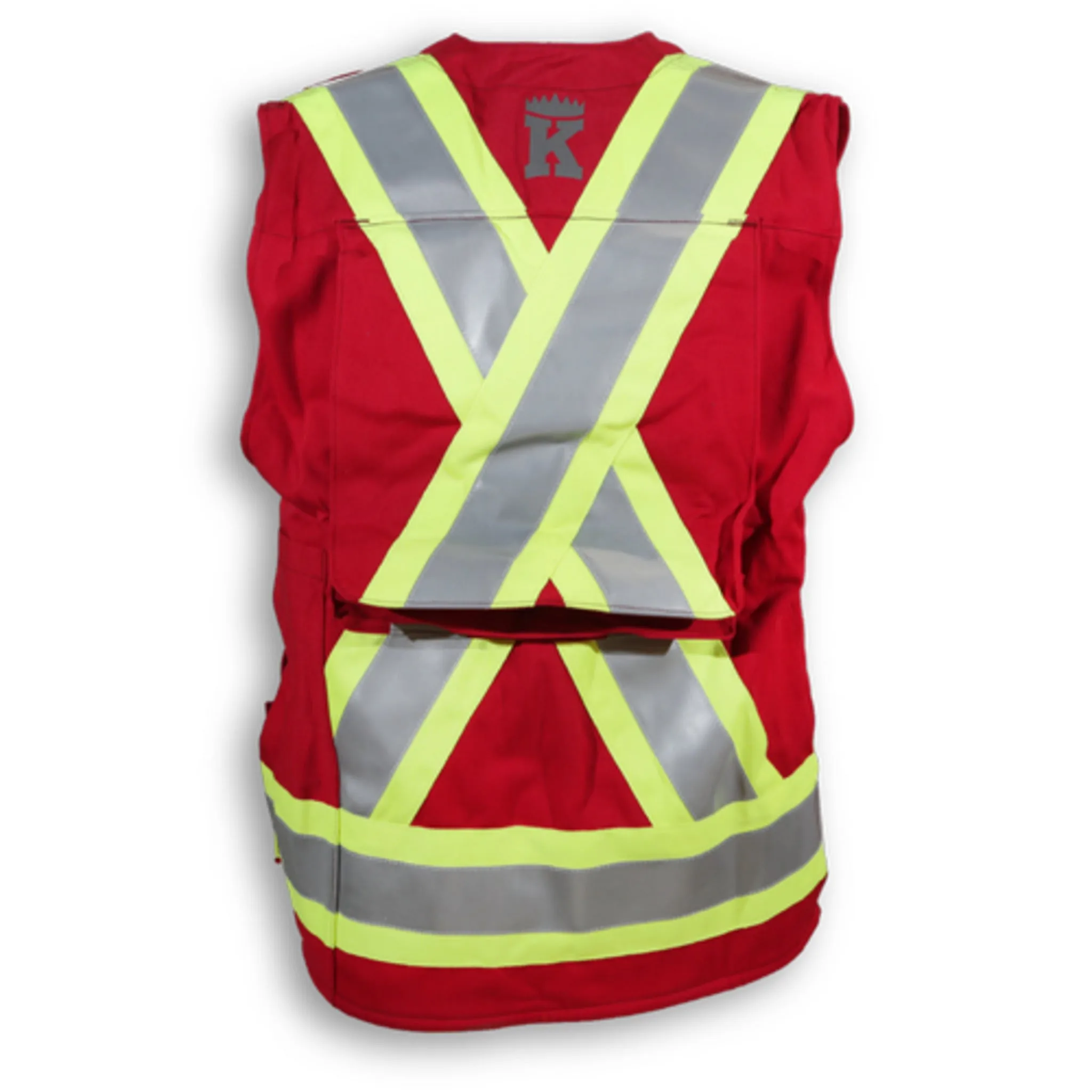 Big K Men's Flame Resistant Hi-Vis Indura Ultrasoft Surveyor CSA Safety Vest | HRC 2 | 3M Reflective Tape | 12 Pockets | High Visibility | Sizes S-5XL