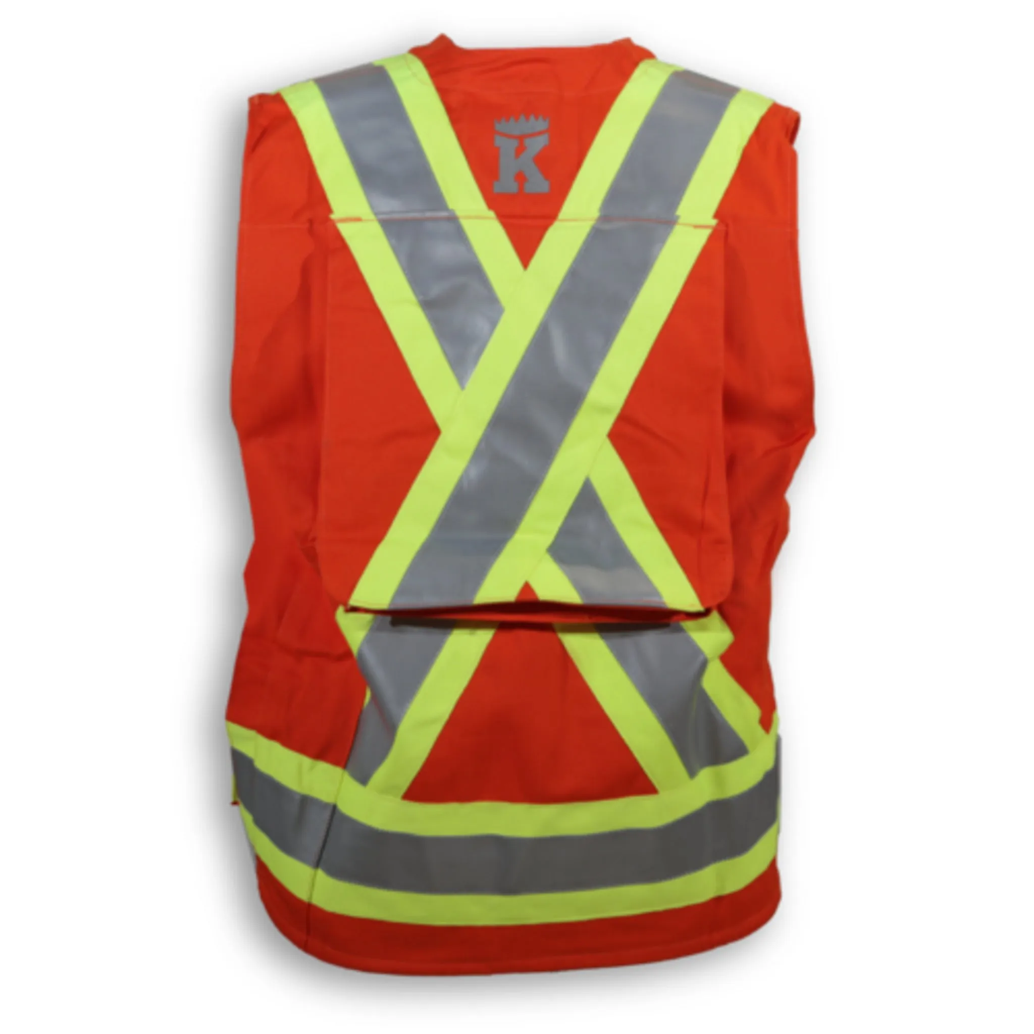 Big K Men's Flame Resistant Hi-Vis Indura Ultrasoft Surveyor CSA Safety Vest | HRC 2 | 3M Reflective Tape | 12 Pockets | High Visibility | Sizes S-5XL