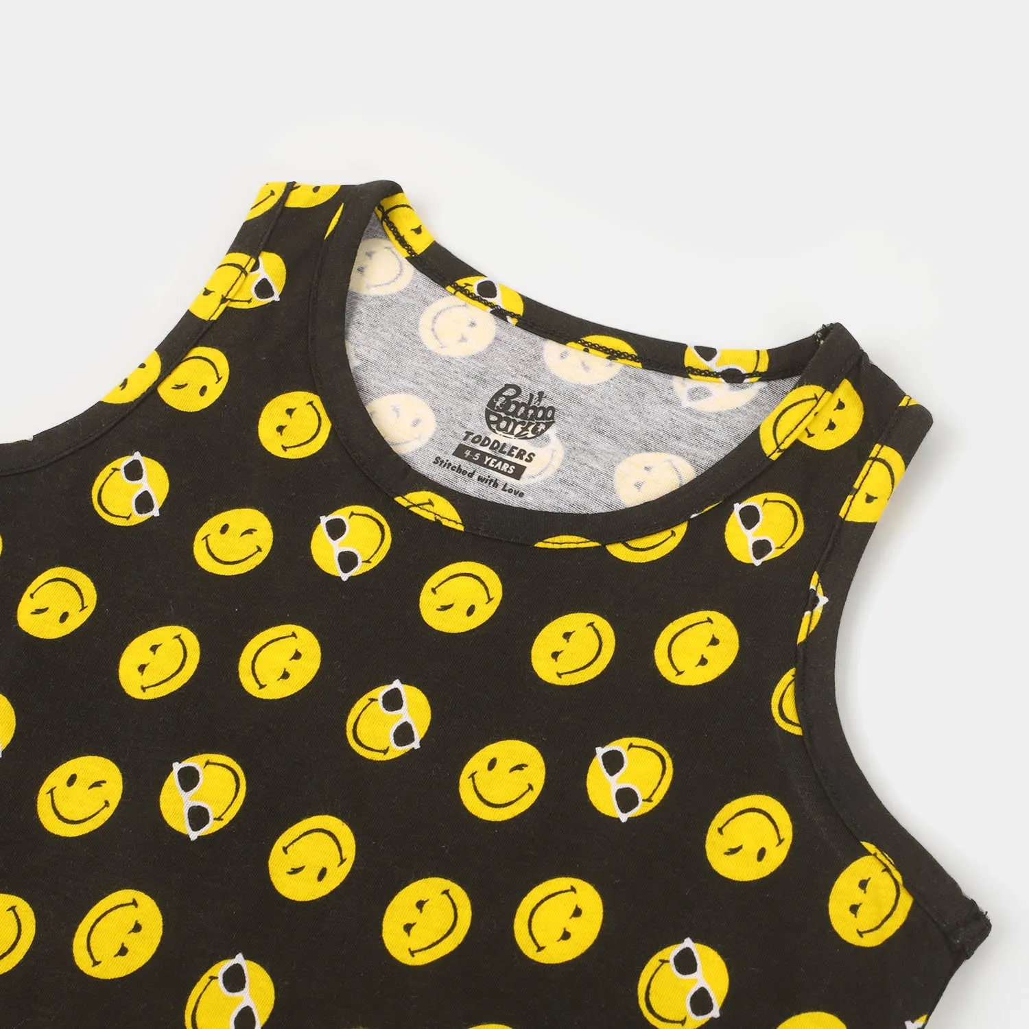 Boys Cotton Sando Smiley - BLACK