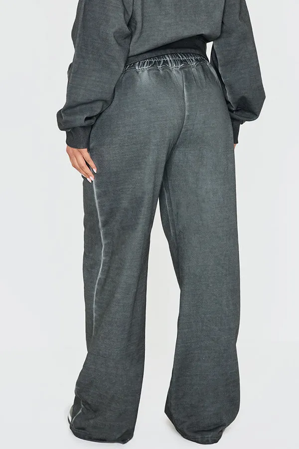 Casual Washed Round Neck Sweatshirt & Pants Set