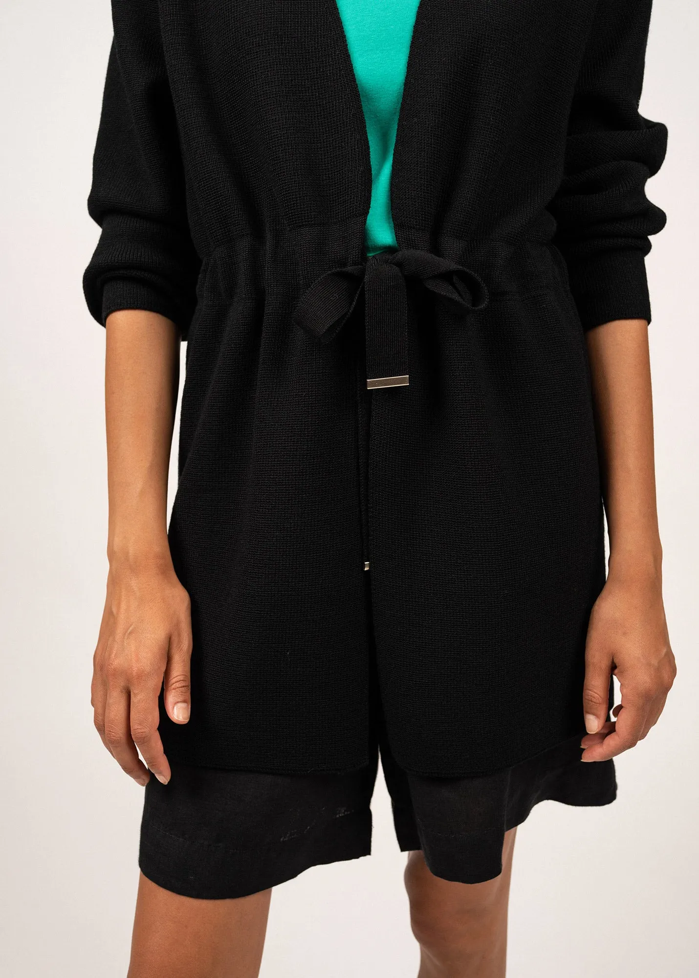 CAUDAN - Long Jacket With Adjustable Waist | 100% Wool (BLACK)