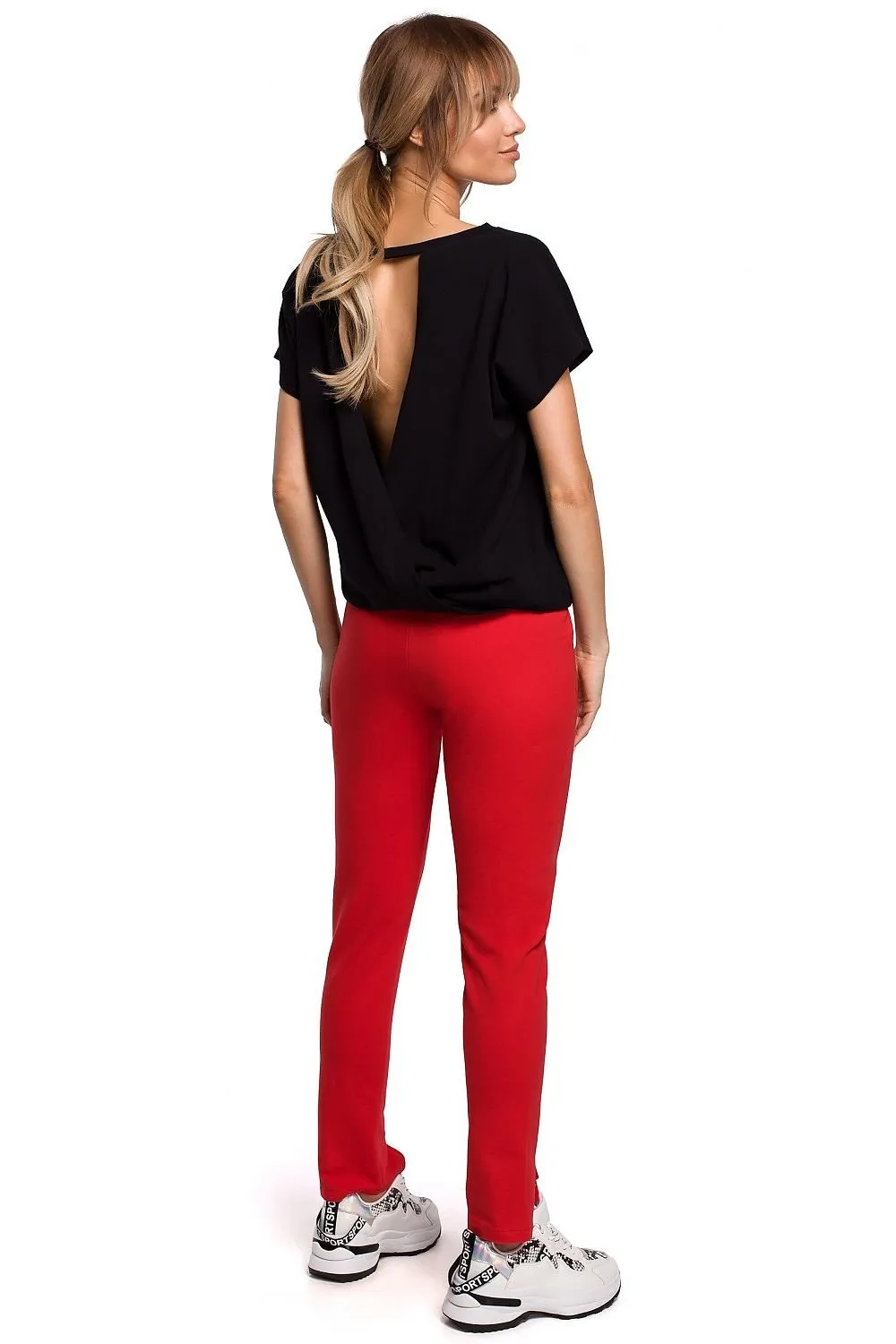 Chic Cotton Knit Slit Trousers with Distinctive Topstitching