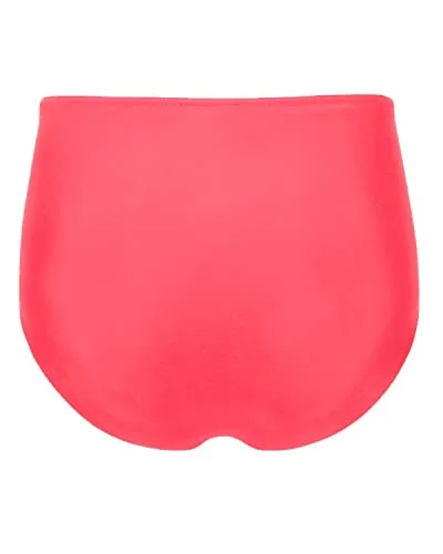 Chic Women High Waisted Bikini Bottom Retro Ruched Swim Short-Pinkish Red