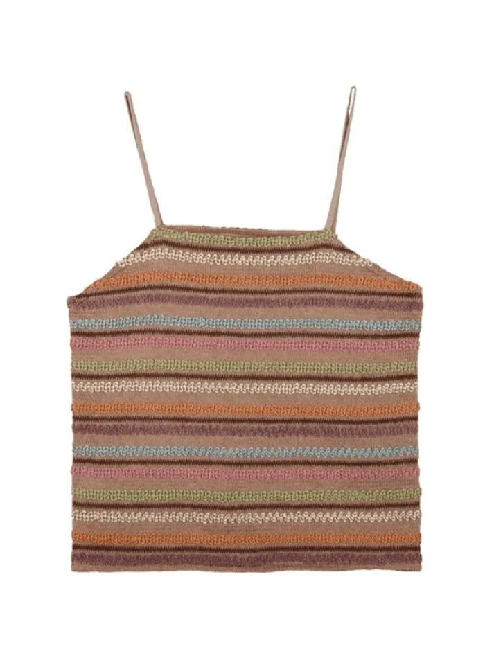 Color Block Striped Knitted Crop Cami Top