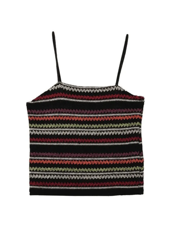 Color Block Striped Knitted Crop Cami Top