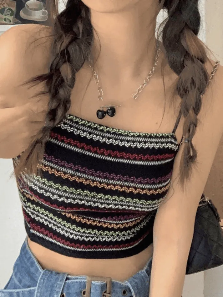 Color Block Striped Knitted Crop Cami Top