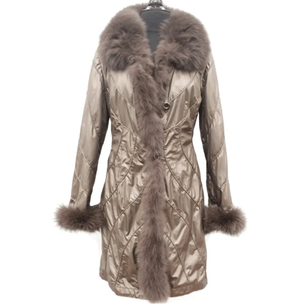 Dark Brown Reversible Solid Fur to Solid with Fox Fur Trim Coat