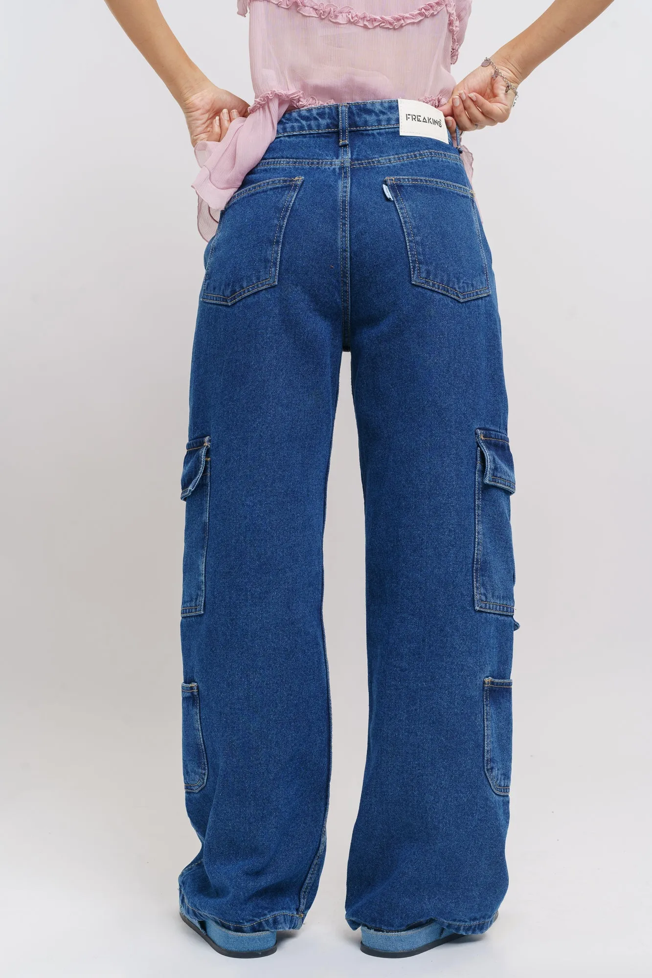 Dense Blue Side Pocket Cargo Jeans