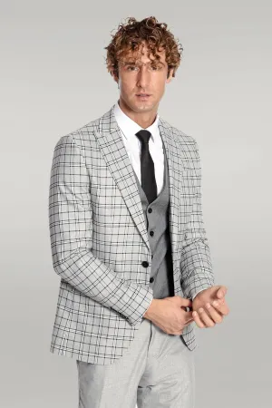 Grey Vested Slim Fit Checked Light Grey Men Suit - Wessi