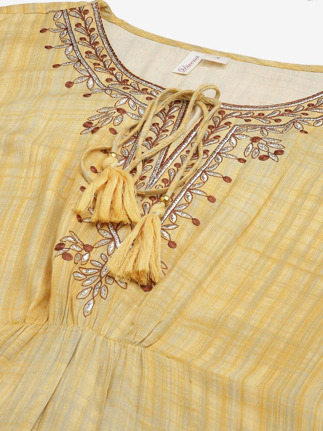 Jashvi Yellow Rayon Kaftan Pant set