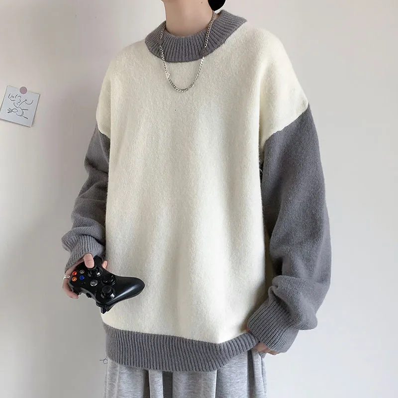 [Korean Style] 3 Color Two-Tone Knitted Cashmere Sweaters