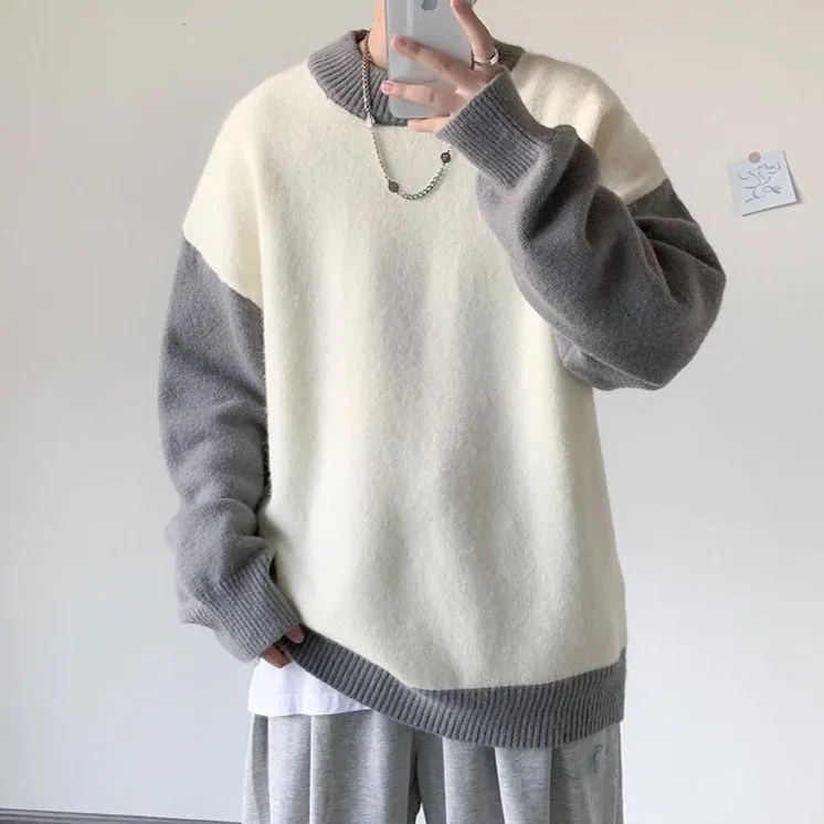 [Korean Style] 3 Color Two-Tone Knitted Cashmere Sweaters