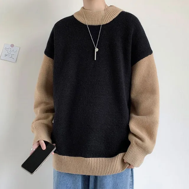 [Korean Style] 3 Color Two-Tone Knitted Cashmere Sweaters