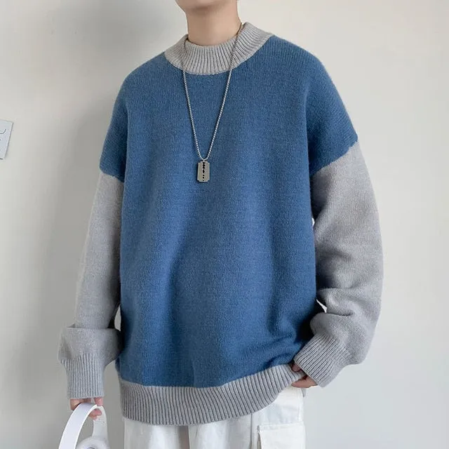 [Korean Style] 3 Color Two-Tone Knitted Cashmere Sweaters