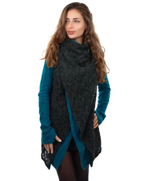 Lace Crochet Crossover Cardigan Teal/Grey