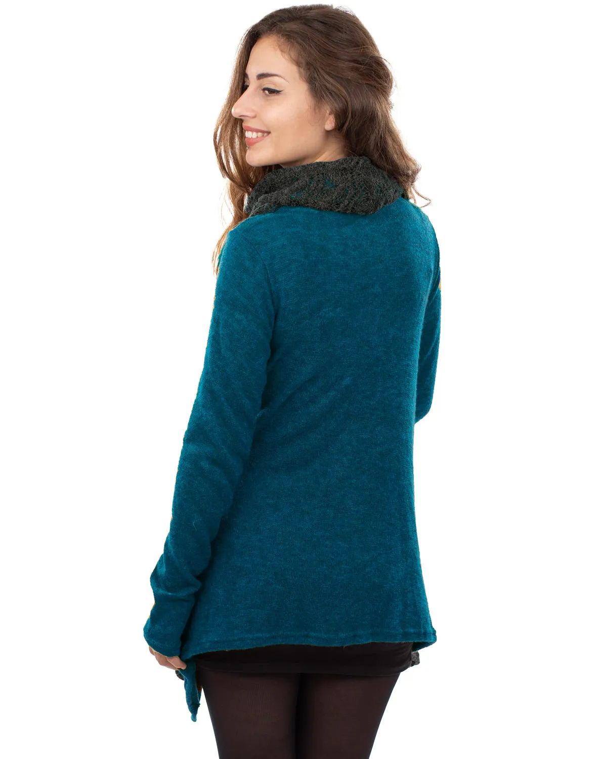 Lace Crochet Crossover Cardigan Teal/Grey