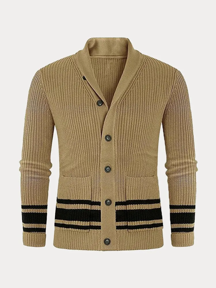 Lapel Neck Striped Hem Sweater Coat