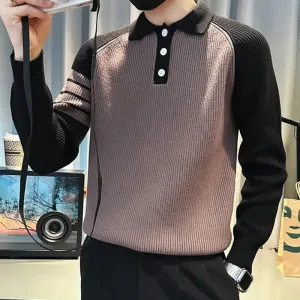 Lapel Striped Knitted Sweatshirt