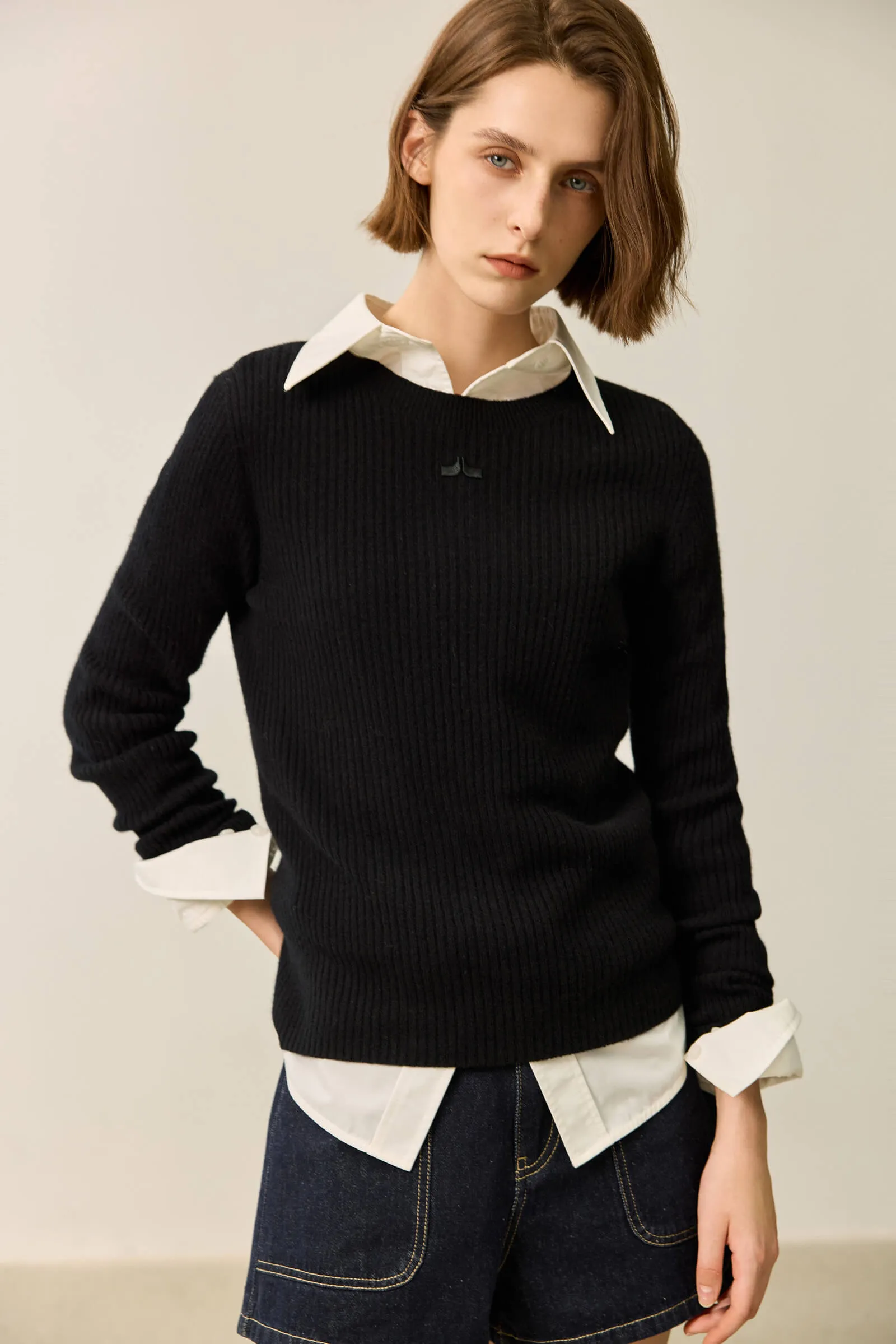 LILY Merino Lambswool Crewneck Versatile Sweater