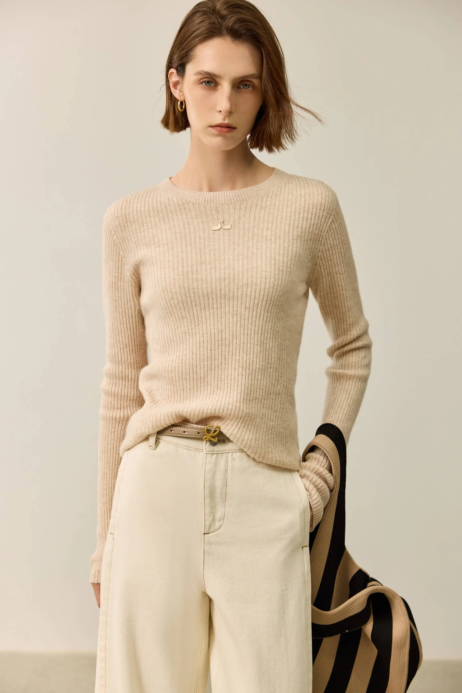 LILY Merino Lambswool Crewneck Versatile Sweater