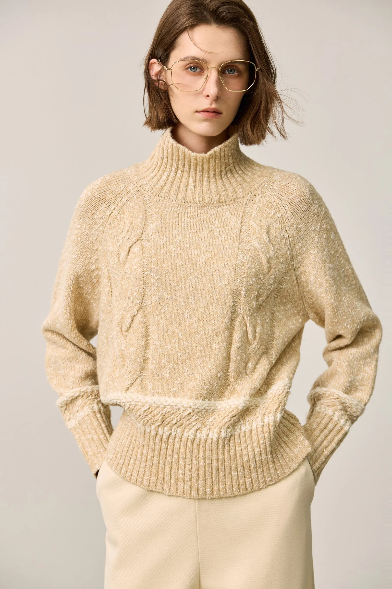 LILY Textured High Neck Sweater