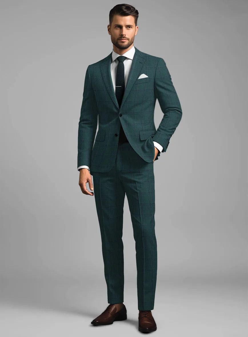 London Loom Green Check Wool Silk Linen Suit