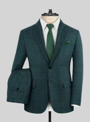 London Loom Green Check Wool Silk Linen Suit