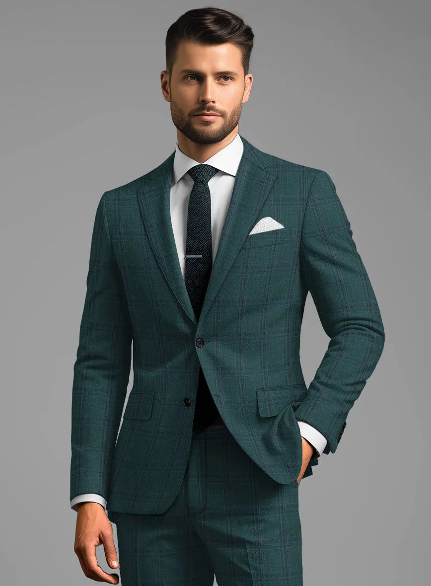 London Loom Green Check Wool Silk Linen Suit