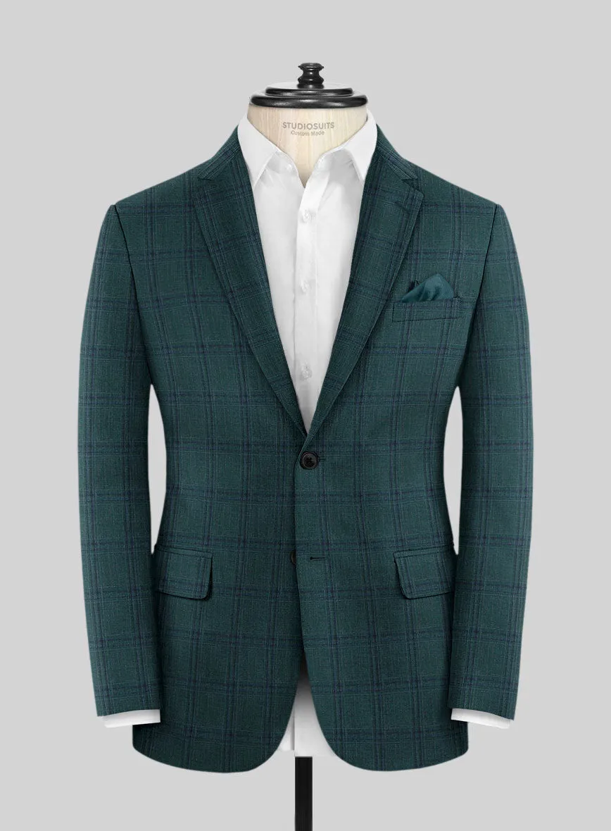 London Loom Green Check Wool Silk Linen Suit