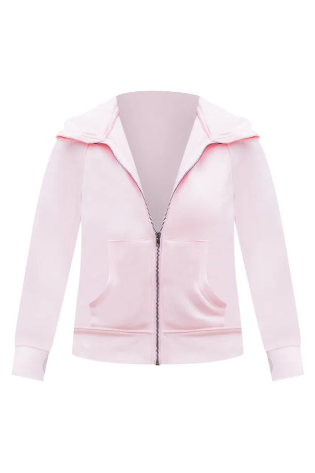 Making It Look Easy Light Pink Ribbed Shoulder Fitted Full Zip Sweatshirt FINAL SALE