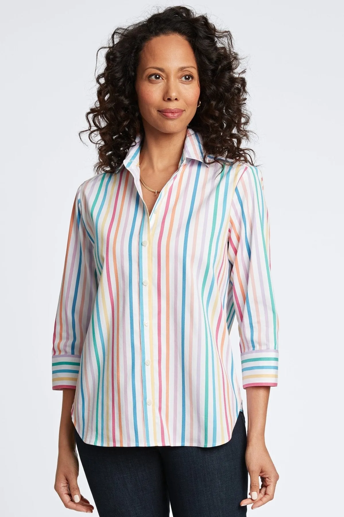 Meghan No Iron Rainbow Stripe Shirt