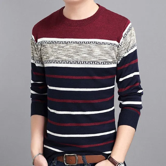 Multi-Color Striped O-Neck Sweater