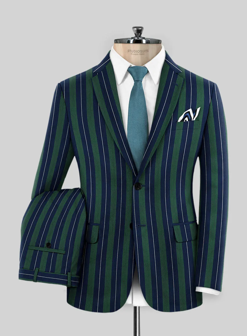 Napolean Izzaro Stripe Green Blue Wool Suit