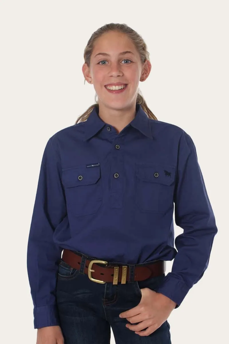 Ord River Half Button Kids Work Shirt - Steele Blue