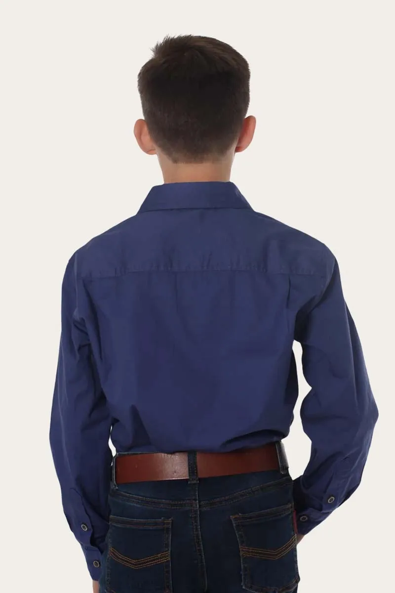 Ord River Half Button Kids Work Shirt - Steele Blue