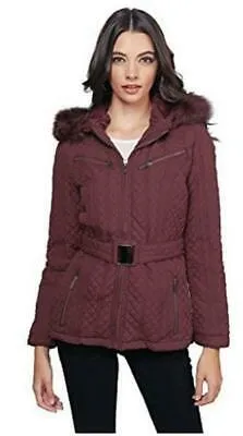 Palomares Women's Winter Red Faux Fur Parka Coat, Size Small