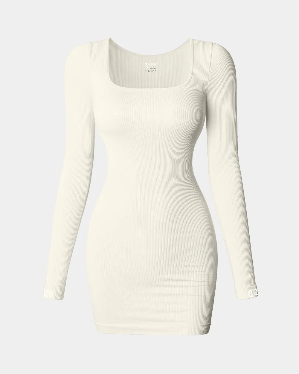 Ribbed Long Sleeve Square Neck Tops Mini Dress