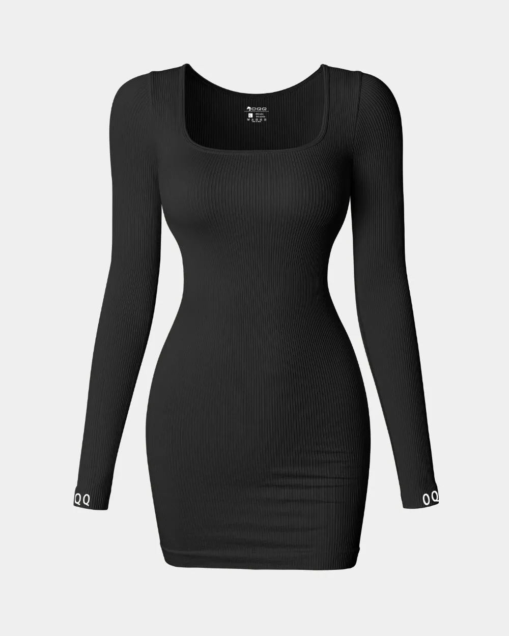 Ribbed Long Sleeve Square Neck Tops Mini Dress