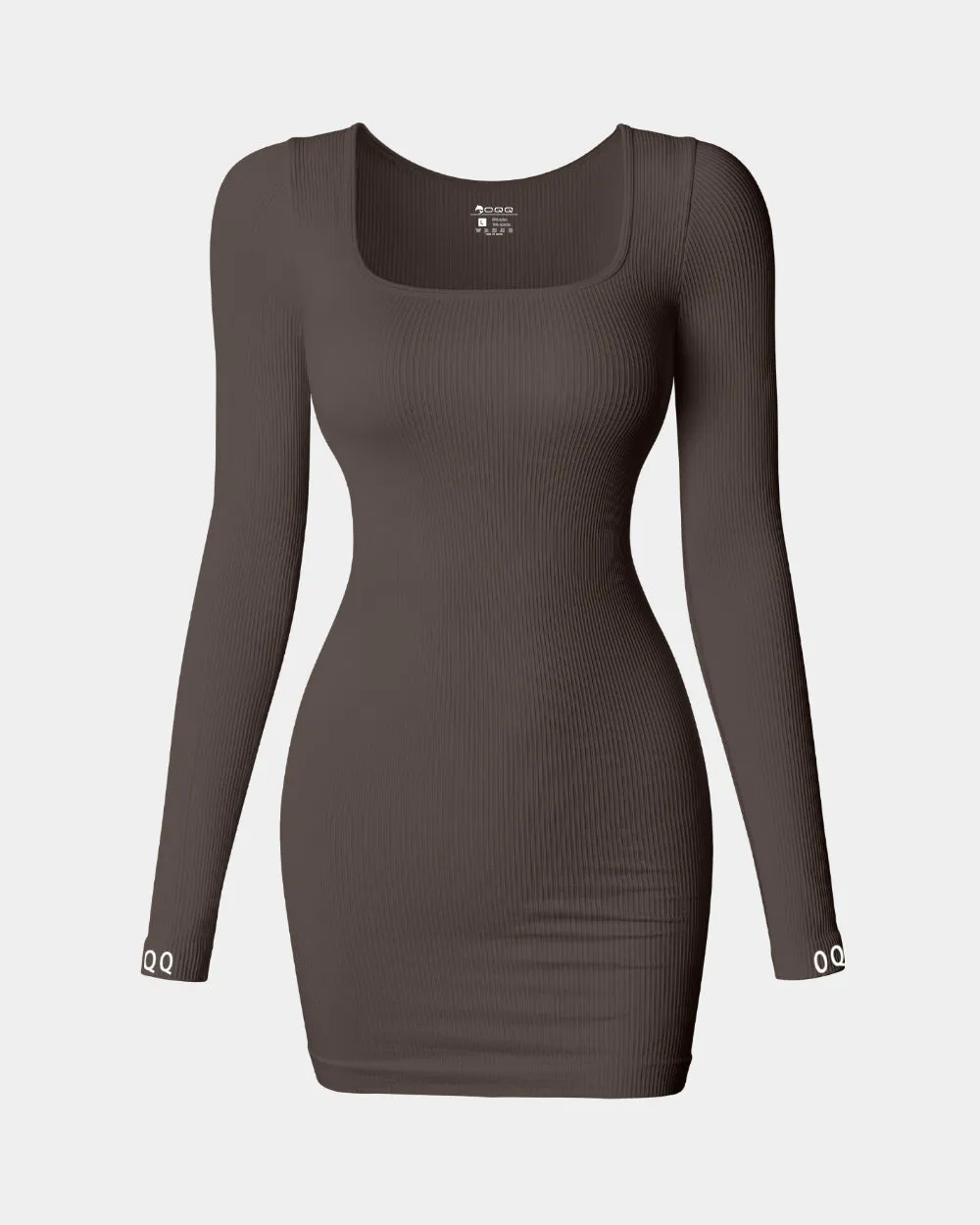 Ribbed Long Sleeve Square Neck Tops Mini Dress