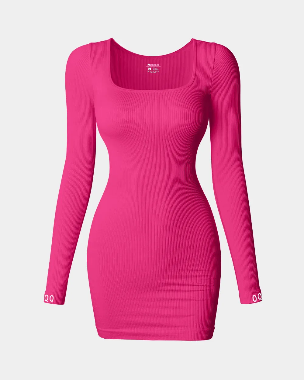 Ribbed Long Sleeve Square Neck Tops Mini Dress