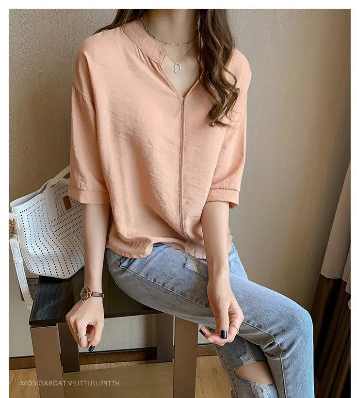 Summer Trendy Elegant Women Niche Tops Loose Short Sleeve Chiffon Blouse