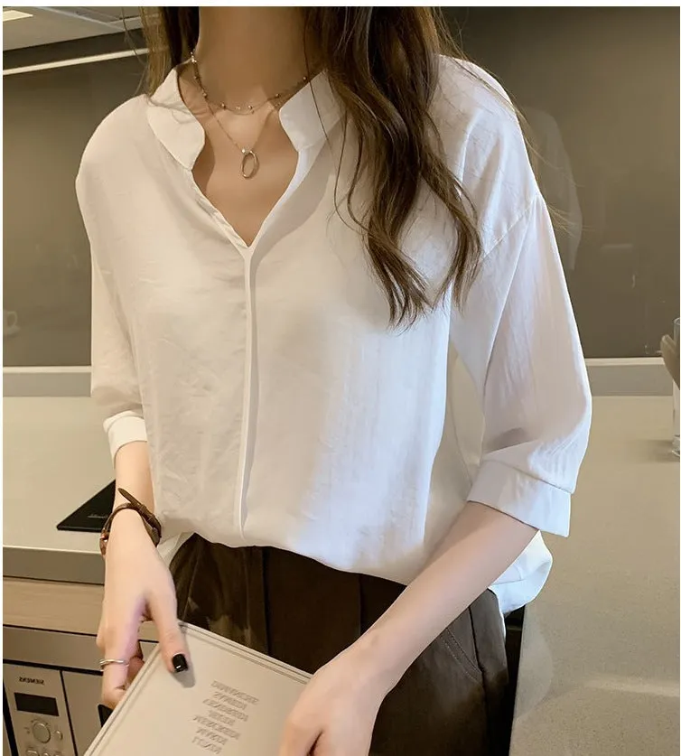 Summer Trendy Elegant Women Niche Tops Loose Short Sleeve Chiffon Blouse