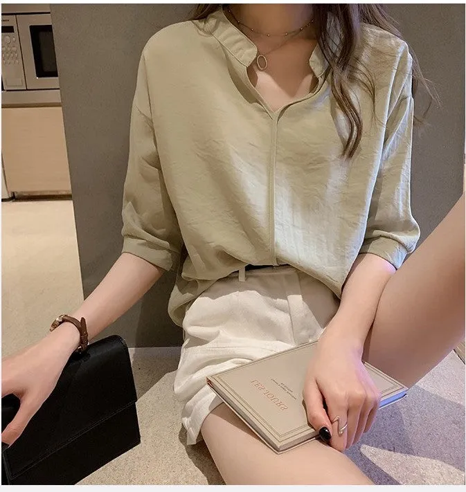 Summer Trendy Elegant Women Niche Tops Loose Short Sleeve Chiffon Blouse