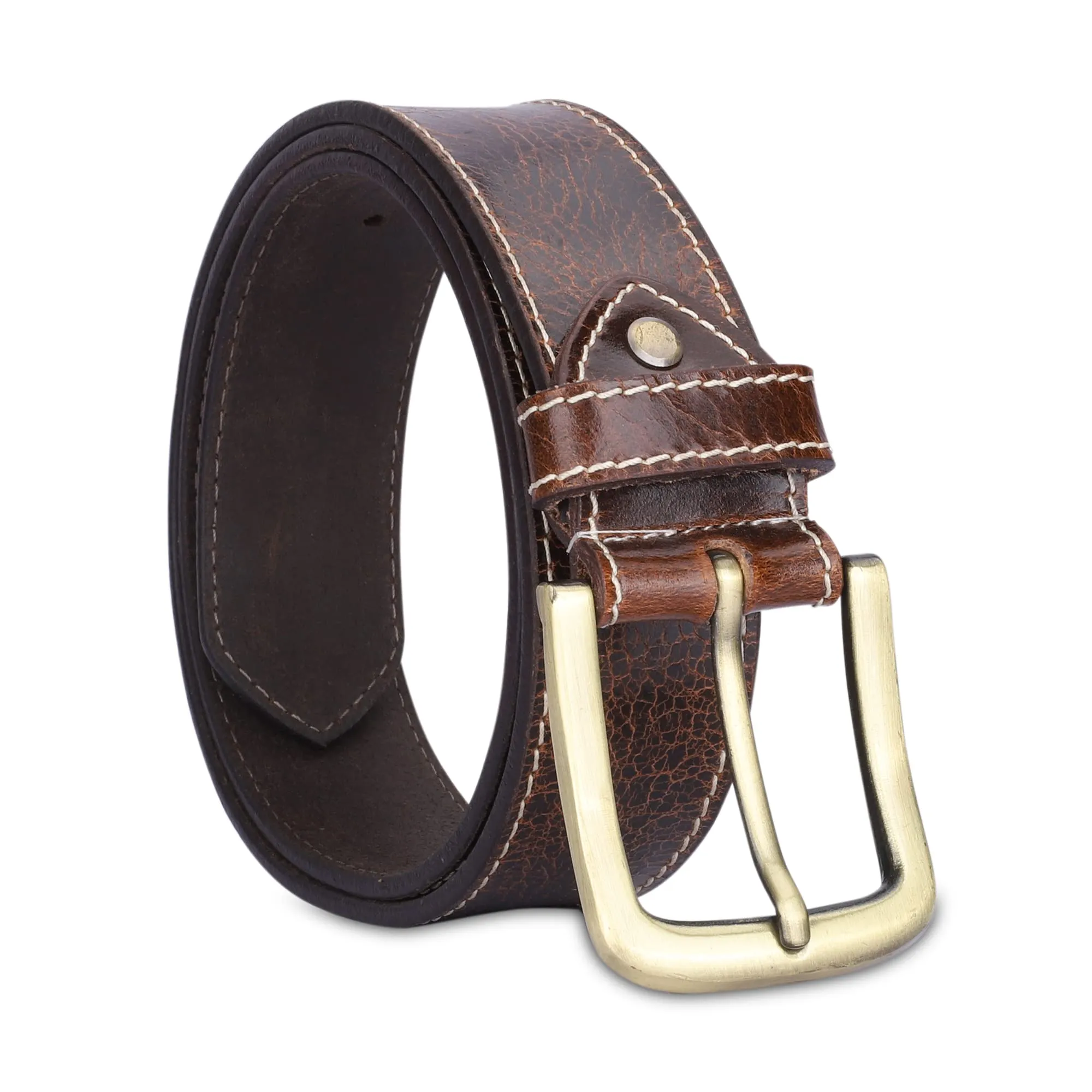 THE CLOWNFISH Men's Genuine Leather Belts - Brown (Size-32 inches)