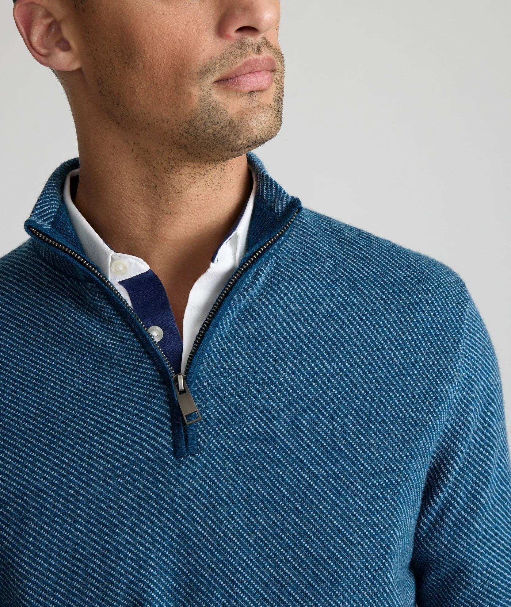 Twill Merino Wool Quarter-Zip Sweater